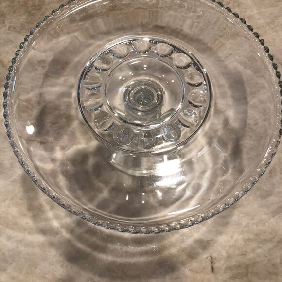 Vintage glass scalloped 10-1/2” cake stand with pedestal - Picture 1 of 8